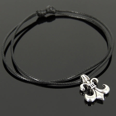 Men's Women Tibetan Silver Adjustable Braided Bracelet with Fleur de Lis Pendant DiyNotion TSB300