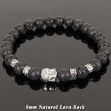 Men's Women Lava Rock Tibetan Silver Bracelet with Buddha Head Bead OM Spacers DiyNotion Handmade T304