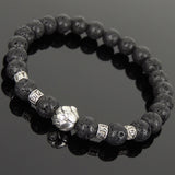 Men's Women Lava Rock Tibetan Silver Bracelet with Lotus Bead OM Spacers DiyNotion Handmade T305