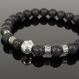 Men's Women Lava Rock Tibetan Silver Bracelet with Lotus Bead OM Spacers DiyNotion Handmade T305