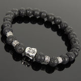 Men's Women Lava Rock Tibetan Silver Bracelet with Smiling Buddha Bead OM Spacers DiyNotion Handmade T306