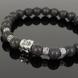 Men's Women Lava Rock Tibetan Silver Bracelet with Smiling Buddha Bead OM Spacers DiyNotion Handmade T306