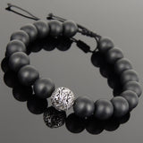 Men's Women Matte Black Onyx Adjustable Braided Bracelet 925 Sterling Silver Dragon Bead DiyNotion BR913
