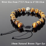 Men's Women Brown Tiger Eye Adjustable Braided Bracelet 925 Sterling Silver Dragon Bead DiyNotion BR915
