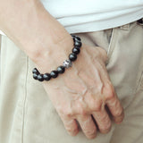 Men's Women Rainbow Black Obsidian Adjustable Braided Bracelet 925 Sterling Silver Dragon Bead DiyNotion BR918