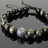 Men's Women Golden Obsidian Adjustable Braided Bracelet 925 Sterling Silver Dragon Bead DiyNotion BR919