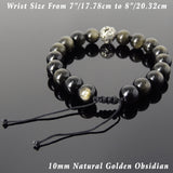Men's Women Golden Obsidian Adjustable Braided Bracelet 925 Sterling Silver Dragon Bead DiyNotion BR919