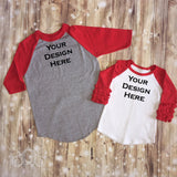 Gray/Red Custom Unisex Raglan Personalized Shirt Girl Boy Baby Shower Gift Toddler Shirt