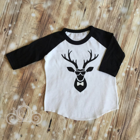 Hipster Reindeer Custom Christmas Raglan Personalized Shirt Girl Boy Unisex Birthday Baby Shower Gift Toddler Shirt