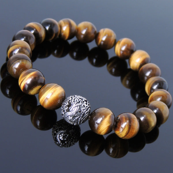 Mens' Women Brown Tiger Eye Sterling Silver Bracelet Dragon Bead DiyNotion Handmade BR926