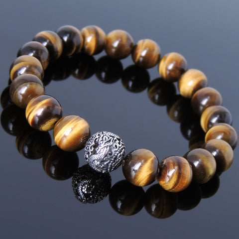 Mens' Women Brown Tiger Eye Sterling Silver Bracelet Dragon Bead DiyNotion Handmade BR926