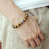 Mens' Women Brown Tiger Eye Sterling Silver Bracelet Dragon Bead DiyNotion Handmade BR926