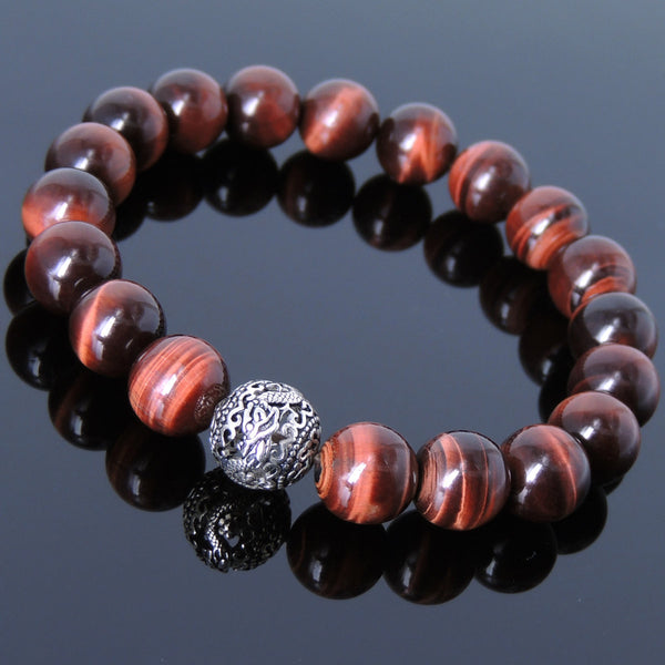 Mens' Women Red Tiger Eye Sterling Silver Bracelet Dragon Bead DiyNotion Handmade BR927