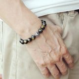 Mens' Women Brown Blue Tiger Eye Sterling Silver Bracelet Dragon Bead DiyNotion Handmade BR928