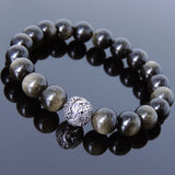 Mens' Women Golden Obsidian Sterling Silver Bracelet Dragon Bead DiyNotion Handmade BR930