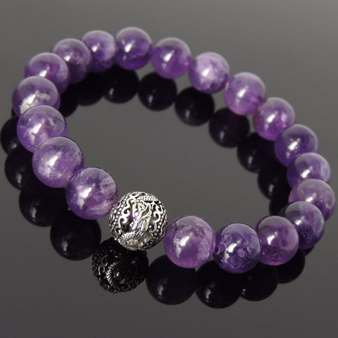 Mens' Women Amethyst Sterling Silver Bracelet Dragon Bead DiyNotion Handmade BR932