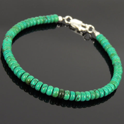 Men's Women Bracelet African Green Turquoise 925 Sterling Silver Clasp DiyNotion Handmade BR384