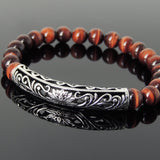 Men's Women Red Tiger Eye Bracelet 925 Sterling Silver Lotus Charm DiyNotion Handmade BR1032
