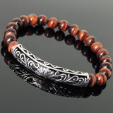 Men's Women Red Tiger Eye Bracelet 925 Sterling Silver Lotus Charm DiyNotion Handmade BR1032