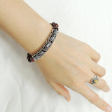 Men's Women Red Tiger Eye Bracelet 925 Sterling Silver Lotus Charm DiyNotion Handmade BR1032