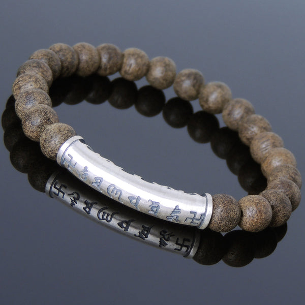 Men's Women Agarwood 990 Sterling Silver Mala Bracelet OM Charm Handmade DiyNotion BR934