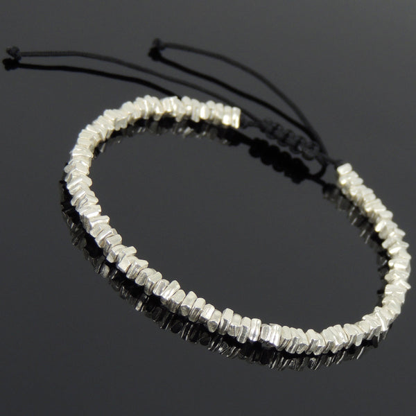 Men's Women Adjustable Braided Bracelet 925 Sterling Silver Handmade Nugget Beads DiyNotion BR937