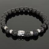 Men's Women Lava Rock Tibetan Silver Bracelet with Sakyamuni Buddha Bead OM Spacers DiyNotion Handmade T307