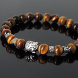 Men's Women Brown Tiger Eye Tibetan Silver Bracelet with Buddha Bead OM Spacers DiyNotion Handmade T312