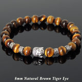 Men's Women Brown Tiger Eye Tibetan Silver Bracelet with Buddha Bead OM Spacers DiyNotion Handmade T312