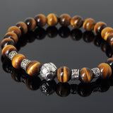 Men's Women Brown Tiger Eye Tibetan Silver Bracelet with Lotus Bead OM Spacers DiyNotion Handmade T313