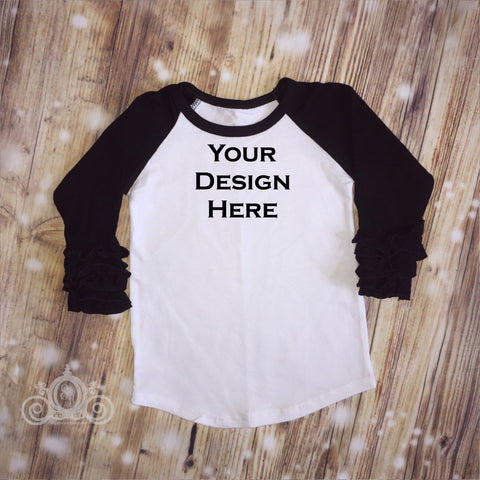 Black Custom Icing Ruffle Raglan Personalized Shirt Girl Birthday Baby Shower Gift Toddler Shirt