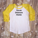 Yellow Custom Icing Ruffle Raglan Personalized Shirt Girl Baby Shower Gift Toddler Shirt