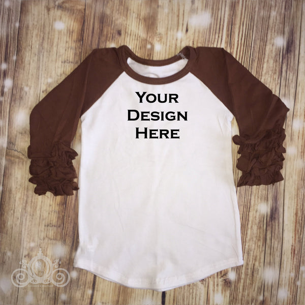 Brown Custom Icing Ruffle Raglan Personalized Shirt Girl Baby Shower Gift Toddler Shirt