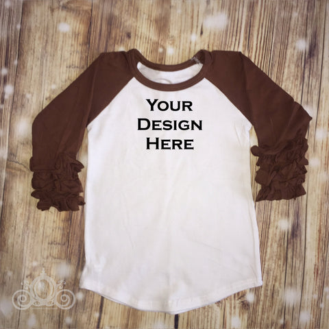 Brown Custom Icing Ruffle Raglan Personalized Shirt Girl Baby Shower Gift Toddler Shirt