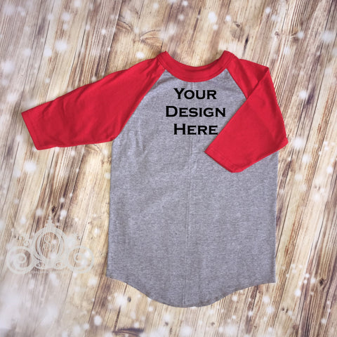 Gray/Red Custom Unisex Raglan Personalized Shirt Girl Boy Baby Shower Gift Toddler Shirt