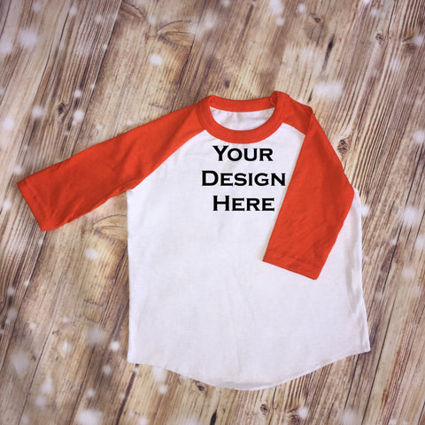 Orange Custom Unisex Raglan Personalized Shirt Girl Boy Baby Shower Gift Toddler Shirt