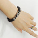 Men Women Lava Rock Bracelet 925 Stamp Sterling Silver Celtic Charm DiyNotion Handmade BR945