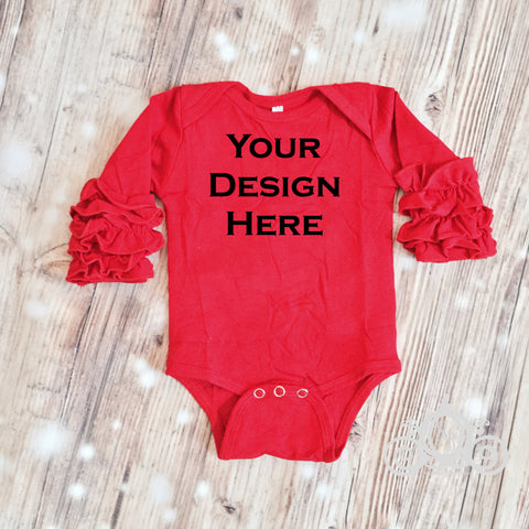 Red Custom Icing Ruffle Sleeve Onesie Personalized Shirt Girl Baby Shower Gift Toddler Shirt Birth Announcement