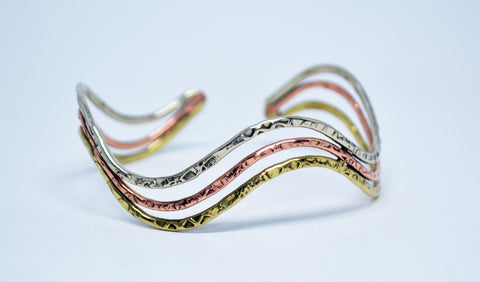 Brass Copper Silver Cuff Wave Motif Cuff Handmade Lightweight Adjustable Hammered Metal Bracelet Gift For Her Women Cuff Anniversary Gift