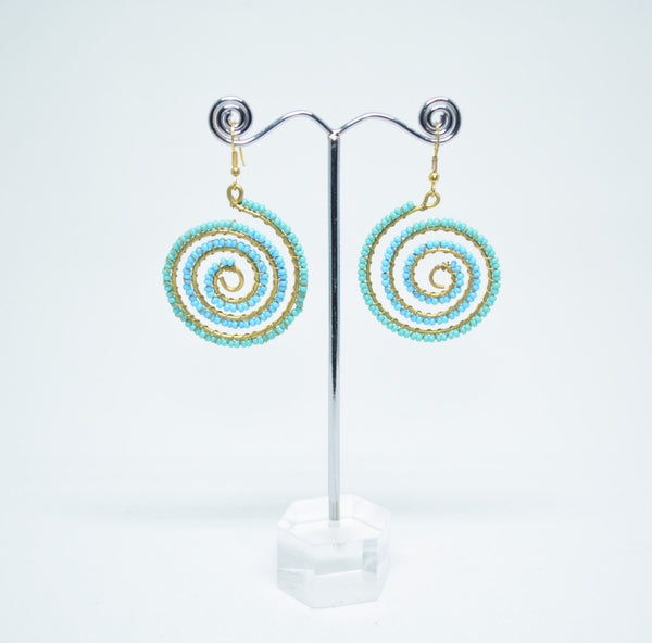 Wire Wrapped Earrings Turquoise Beads Brass Earrings Drop Spiral  Earrings Festival Boho Gypsy Earrings Handmade Gift Mother's Gift