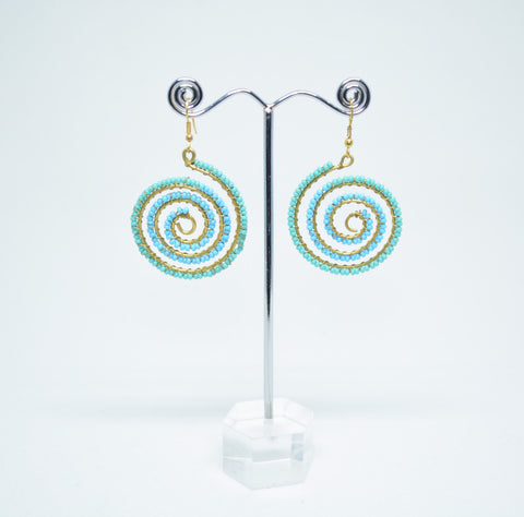 Wire Wrapped Earrings Turquoise Beads Brass Earrings Drop Spiral  Earrings Festival Boho Gypsy Earrings Handmade Gift Mother's Gift