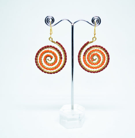 Wire Wrapped Earrings Orange Brown Beads Brass Earrings Drop Spiral  Earrings Festival Boho Gypsy Earrings Handmade Gift Anniversary Gift