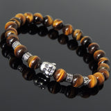 Men's Women Brown Tiger Eye Tibetan Silver Bracelet with Smiling Buddha Bead OM Spacers DiyNotion Handmade T314