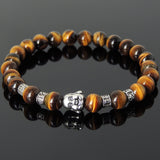 Men's Women Brown Tiger Eye Tibetan Silver Bracelet with Smiling Buddha Bead OM Spacers DiyNotion Handmade T314