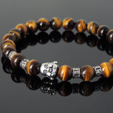 Men's Women Brown Tiger Eye Tibetan Silver Bracelet with Smiling Buddha Bead OM Spacers DiyNotion Handmade T314