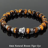 Men's Women Brown Tiger Eye Tibetan Silver Bracelet with Smiling Buddha Bead OM Spacers DiyNotion Handmade T314