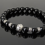 Men's Women Bright Black Onyx Tibetan Silver Bracelet with Lotus Bead OM Spacers DiyNotion Handmade T309