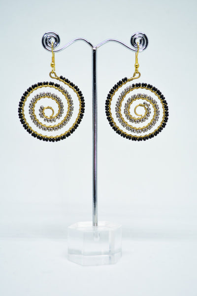 Brass Earrings Spiral Wire Earrings Black Beads Earrings Drop Spiral  Earrings Festival Boho Gypsy Earrings Handmade Gift Easter Gift
