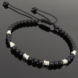 Men's Women Matte Black Onyx Adjustable Braided Bracelet 925 Sterling Silver Nugget Beads DiyNotion BR947