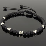 Men's Women Lava Rock Adjustable Braided Bracelet 925 Sterling Silver Nugget Beads DiyNotion BR948